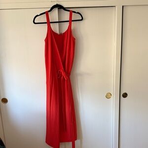 Everlane Red Wrap-Style Midi Dress with Tie Waist